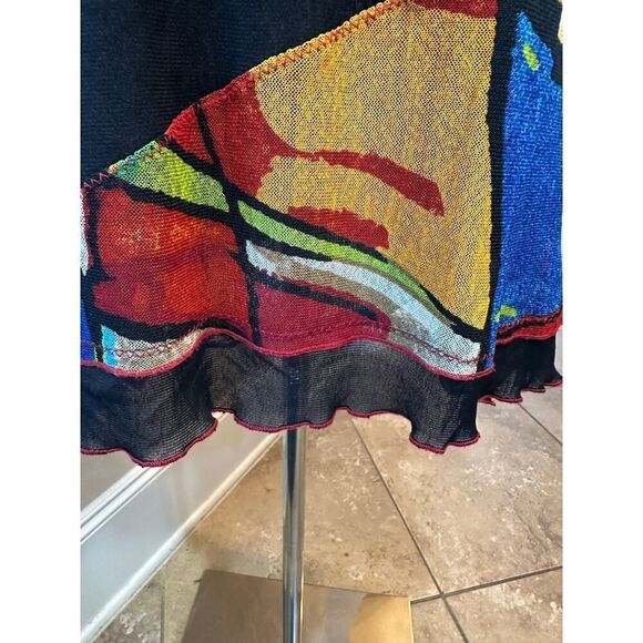 Lior Paris Size Large Tunic 3/4 Mesh Sleeve Asymmetric Patchwork Artsy Top - Picture 8 of 16